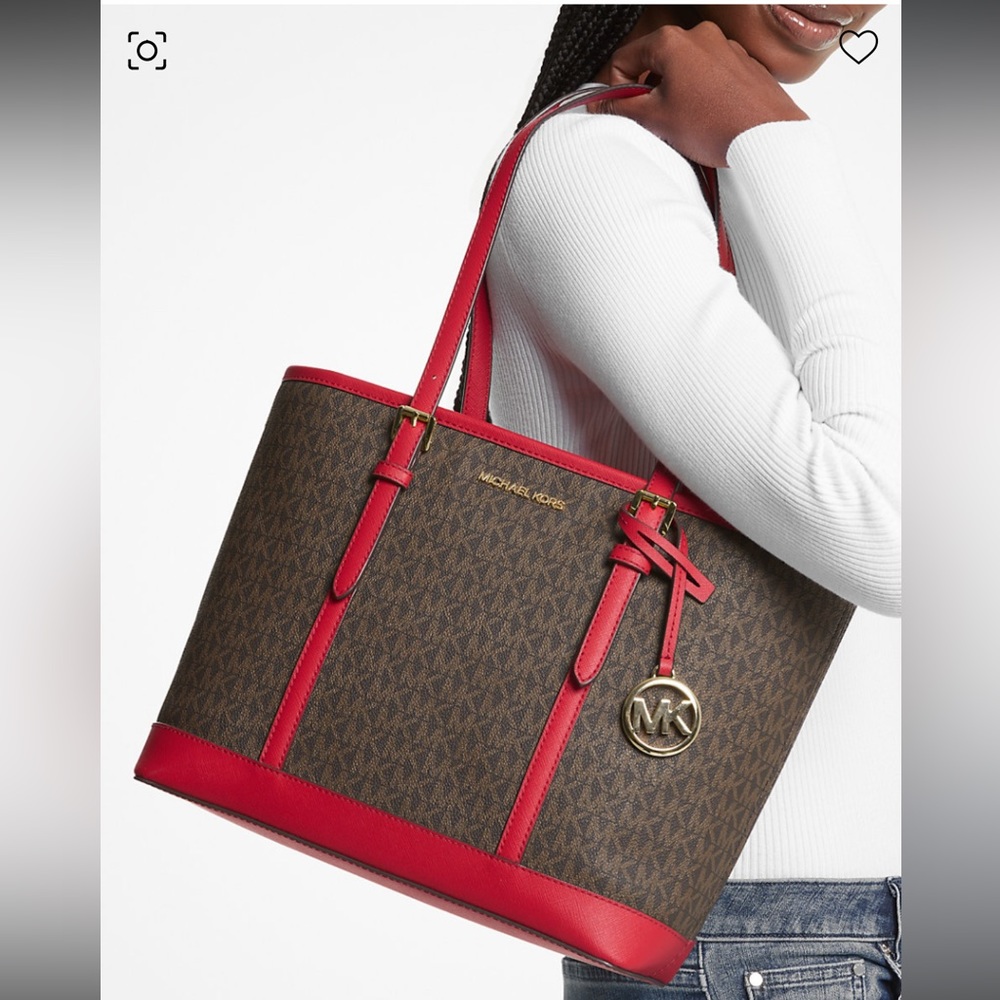 Jet Set Travel Large Logo Tote Bag Red/Brown - Picture 2 of 3